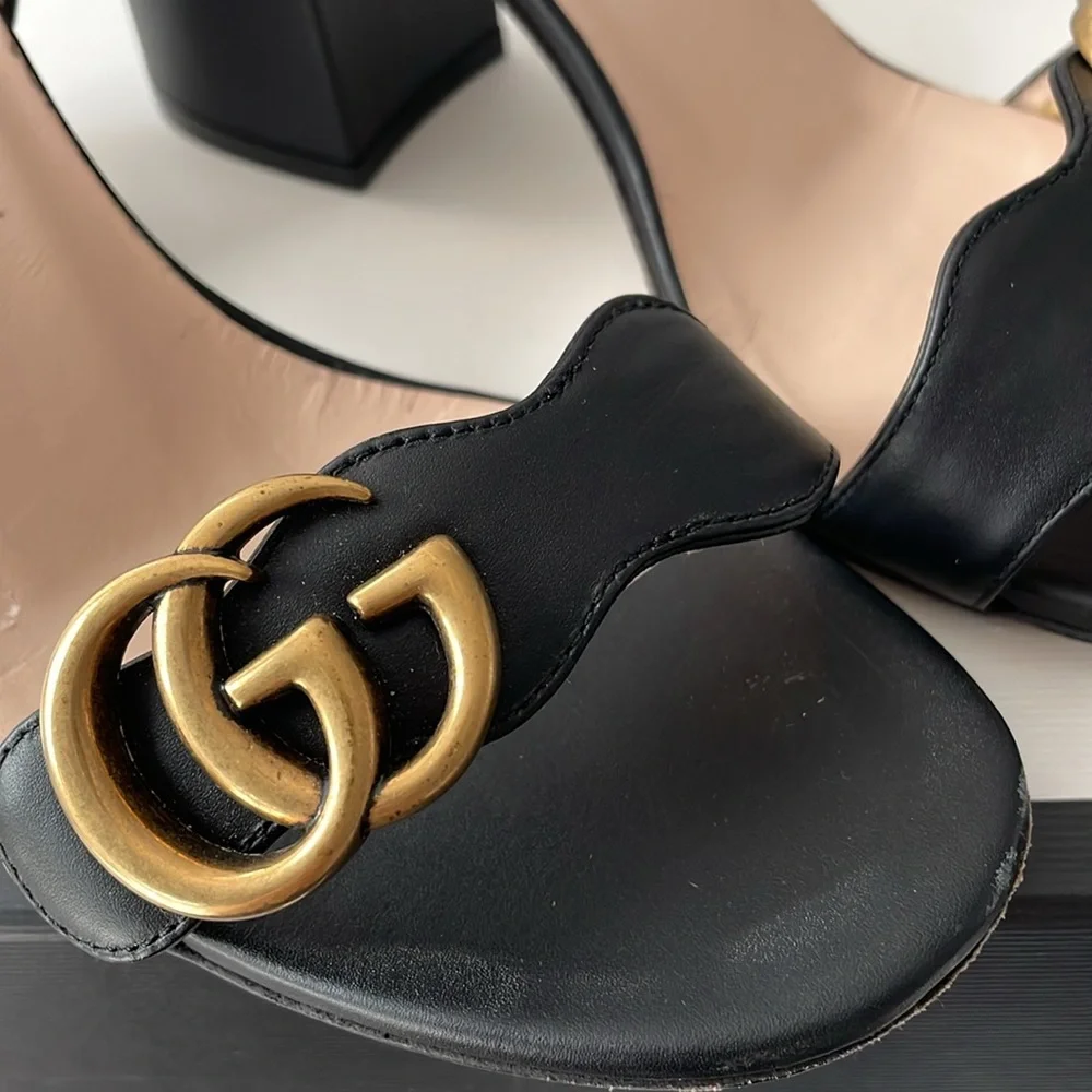Gucci GG leather mid heel sandals - Picture 3 of 12